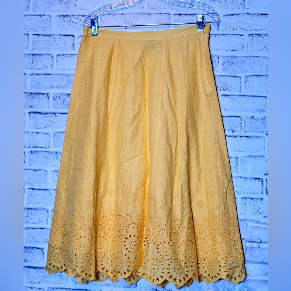 Chicos size 1 Yellow‎ Eyelet Midi Skirt size zip layered so pretty
